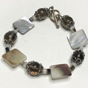 Bracelet stone and shell silver tone clasp